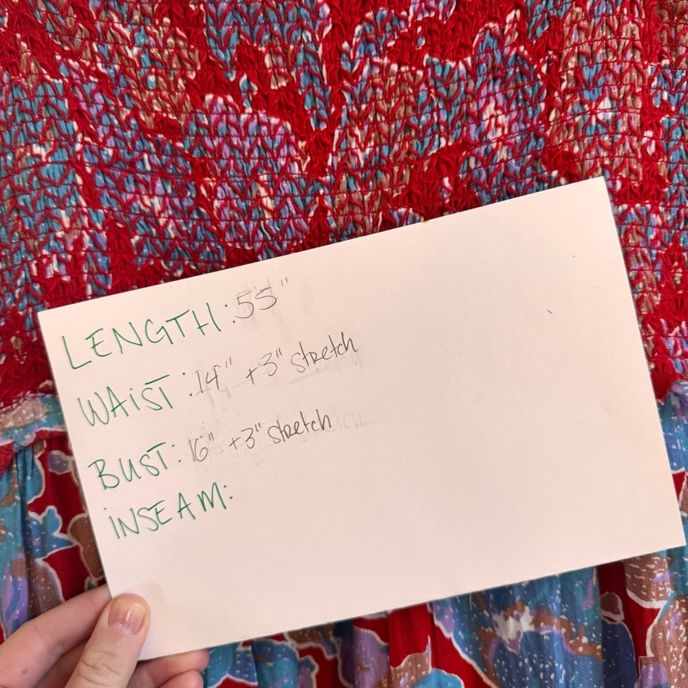 Anthropologie Love the Lable Bouquet Smocked Maxi Dress Size Large Blue Red - Picture 6 of 8